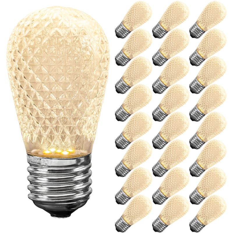 25 Pack LED S14 Faceted Outdoor Patio Edison Replacement Bulbs, E26 Base - Clear