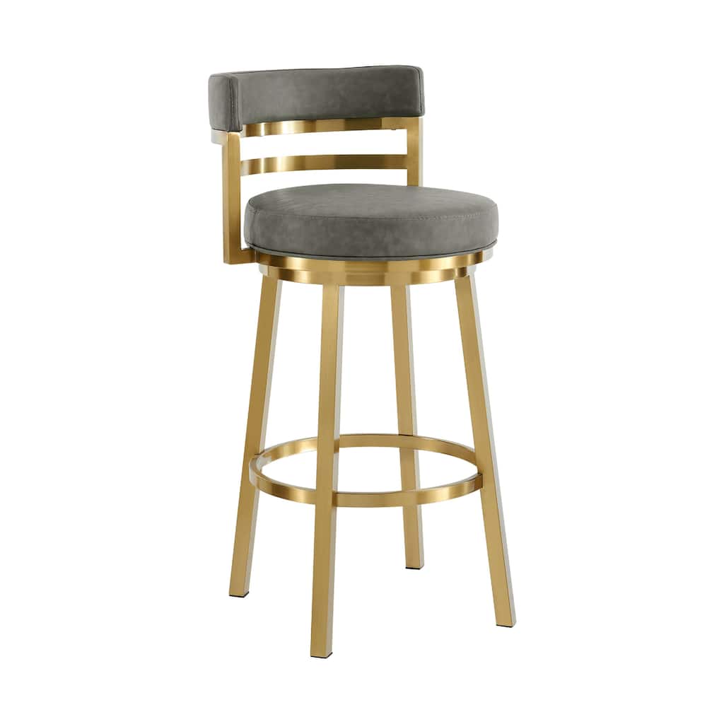 Maxi Swivel Counter Stool Chair, Gold Steel, Vintage Gray Faux Leather