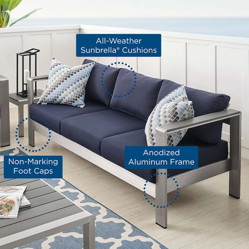 Shore Sunbrella® Fabric Aluminum Outdoor Patio Sofa