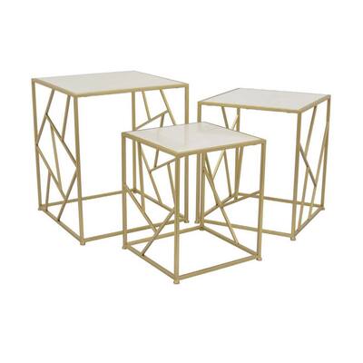 Laury 24 Inch Plant Stand Table Set of 3, Square, Metal, Gold Finish