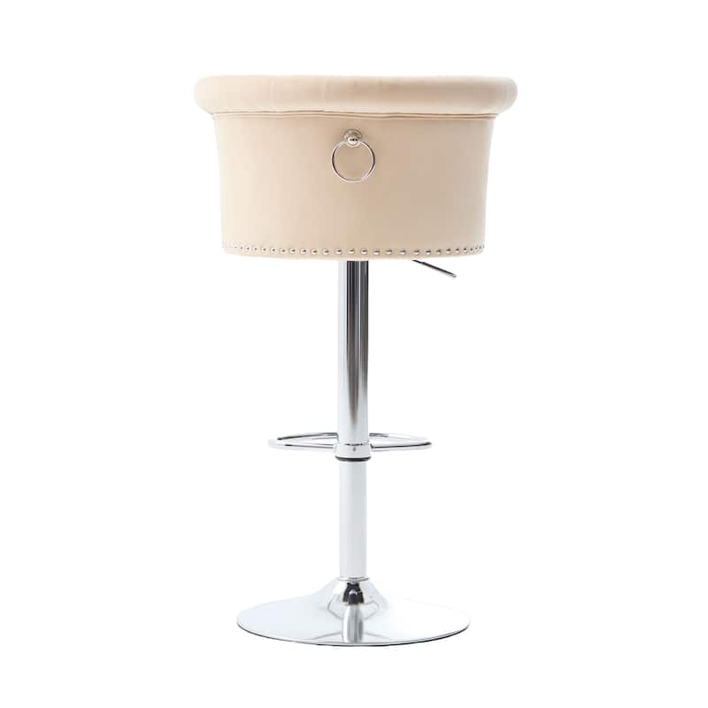 Velvet Bar Stool Set of 2, Adjustable Swivel Bar Stools with Silver Plated Metal Leg, Chrome Nailhead, Counter Height Chair