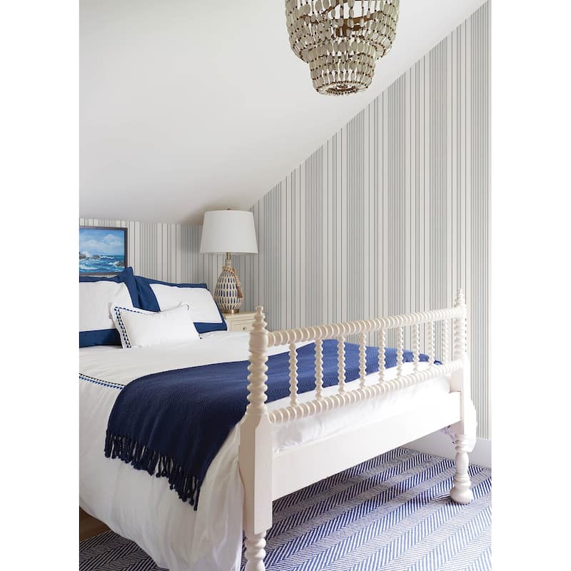 A-Street Prints Navarres Stripe Charcoal Faux Linen Wallpaper