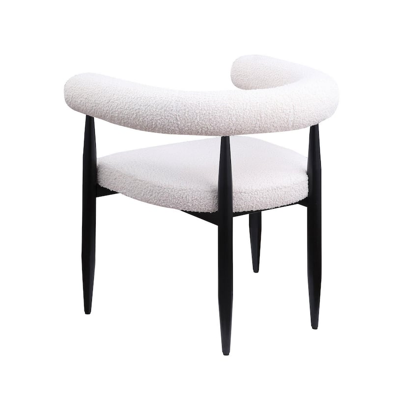 Noris Dining Chair Set of 2, White Fabric C-Shaped Back, Black Metal