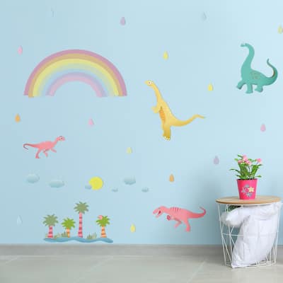 Walplus Colorful Rainbow Happy Dinosaurs Wall Sticker Nursery Decor