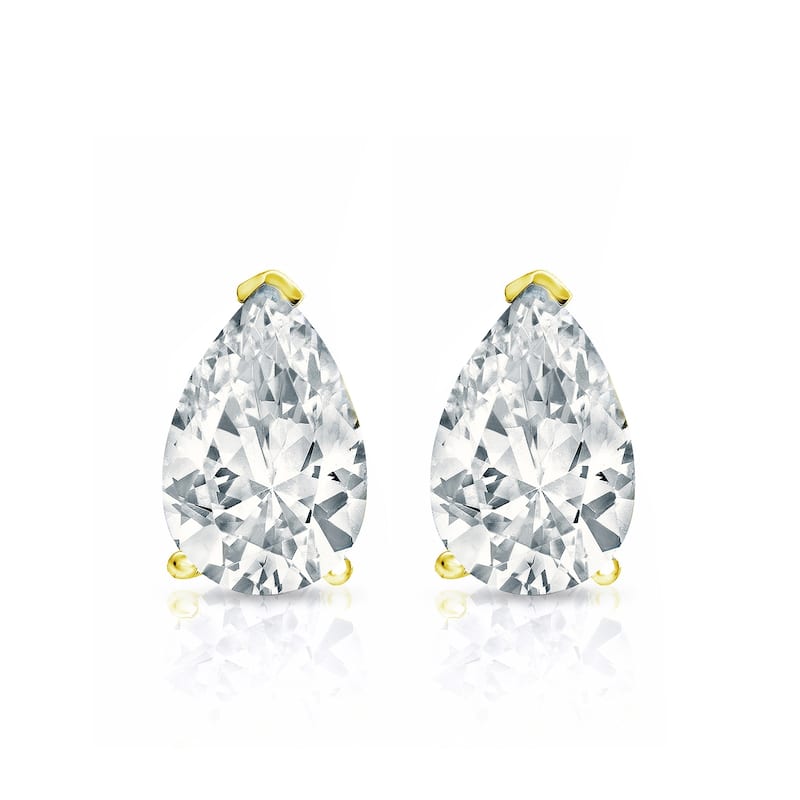 Auriya Plat Gold Lab Grown 0.75 carat TDW Pear Diamond Stud Earrings V-End Prong Screw-back