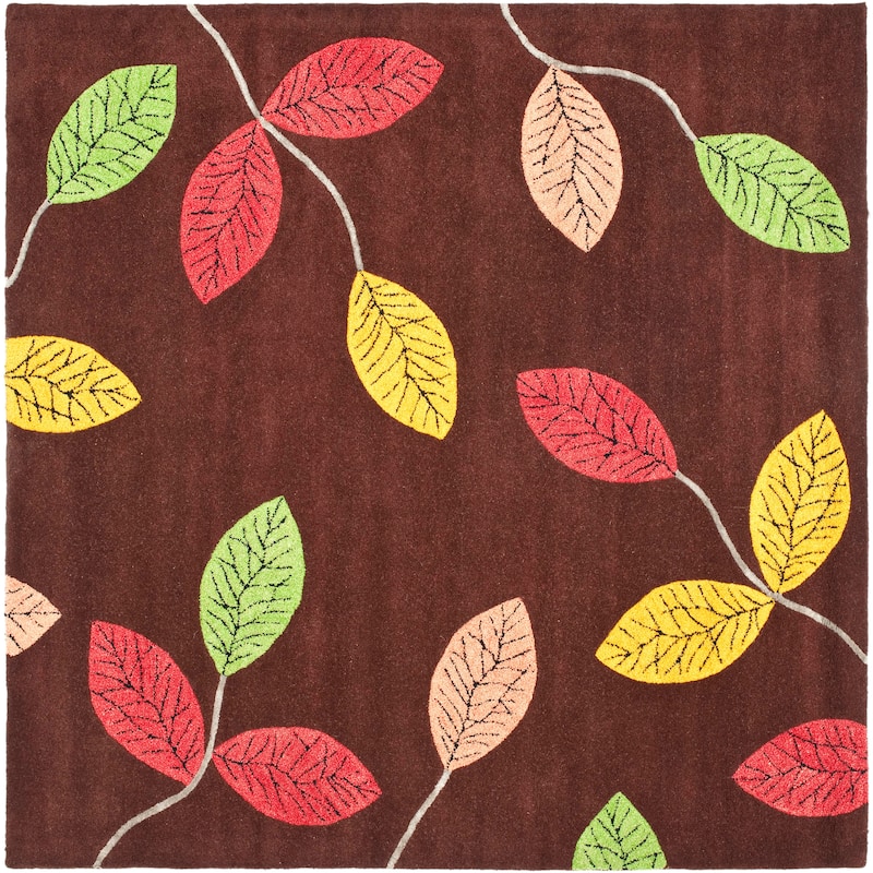 SAFAVIEH Handmade Jardin Sedefka Country Floral Wool Rug - 6' Square - Dark Brown/Multi