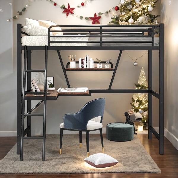 slide 2 of 24, Twin Loft Bed with Desk and Shelf Black