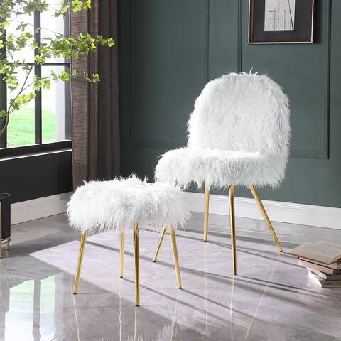 Roundhill Furniture Ravni Faux Fur Accent Chair with Ottman