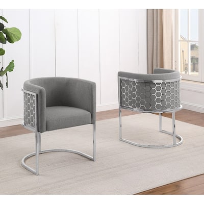 Best Quality Furniture 19" Teddy Fabric Chrome Iron Frame Set of 2.
