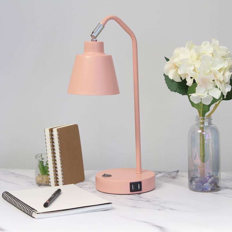 Modern Adjustable Metal Desk Lamp with USB Charging Port in Multiple Colors - 7.8" (L) x 5.6" (W) x 16" (H)