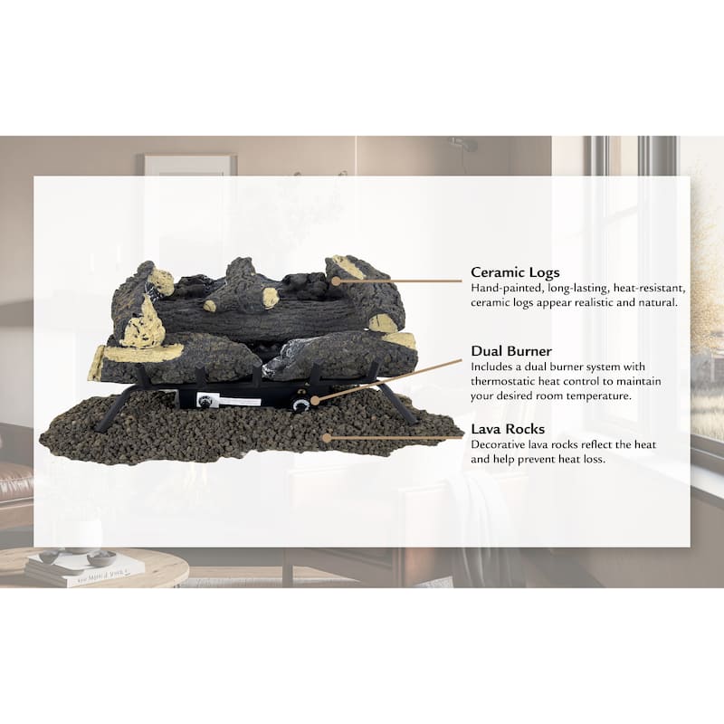 Pleasant Hearth 24" Wildwood Vent Free Gas Log Set 30,000 BTU