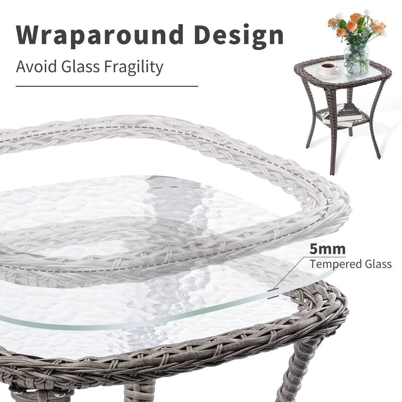 3 Pieces Outdoor Swivel Rocker Chairs, 360 Degree, Thickened Cushions & Glass Coffee Table