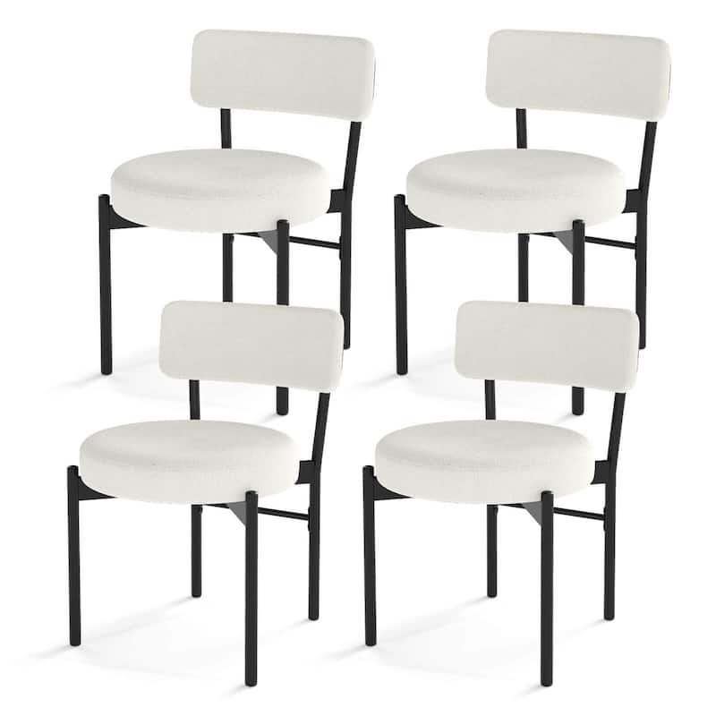 2/4 pcs Dining Chairs Sherpa Upholstered Kitchen Chairs Armless Chairs - White - 4 pcs