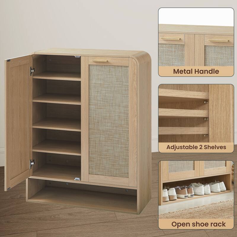 GDF Studio - Lindenwave Coastal Rattan and Wood Shoe Storage Cabinet with Adjustable Shelves