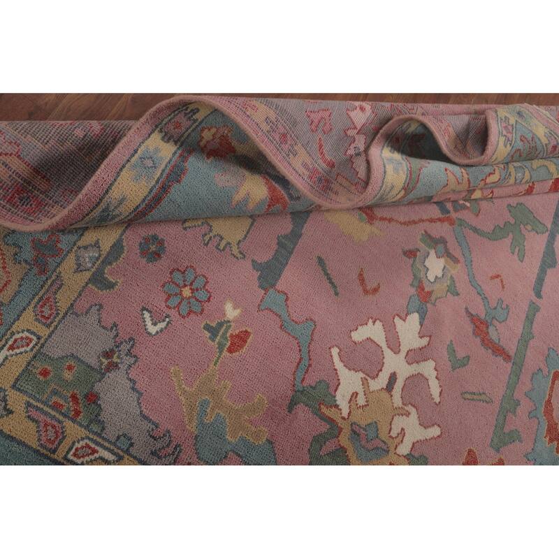 Transitional Pink Oushak Area Rug Hand-Knotted Wool Carpet - 8'2"x 9'10"