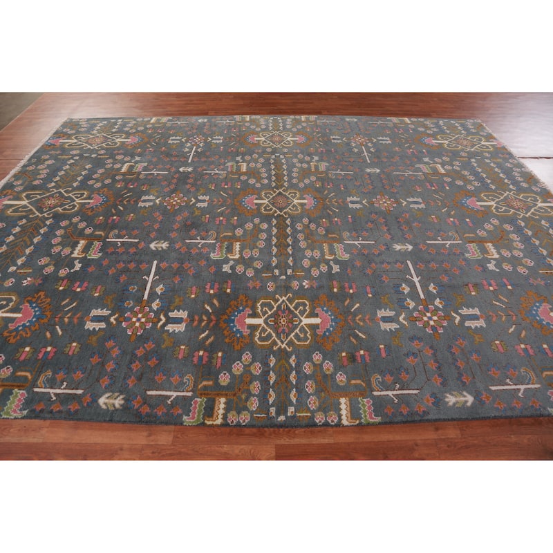 Hand Knotted Oriental 100% Wool Carpet Traditional All-Over Navy Blue & Blues Heriz (serapi) Area Rug - 11' 11'' X 8' 10''