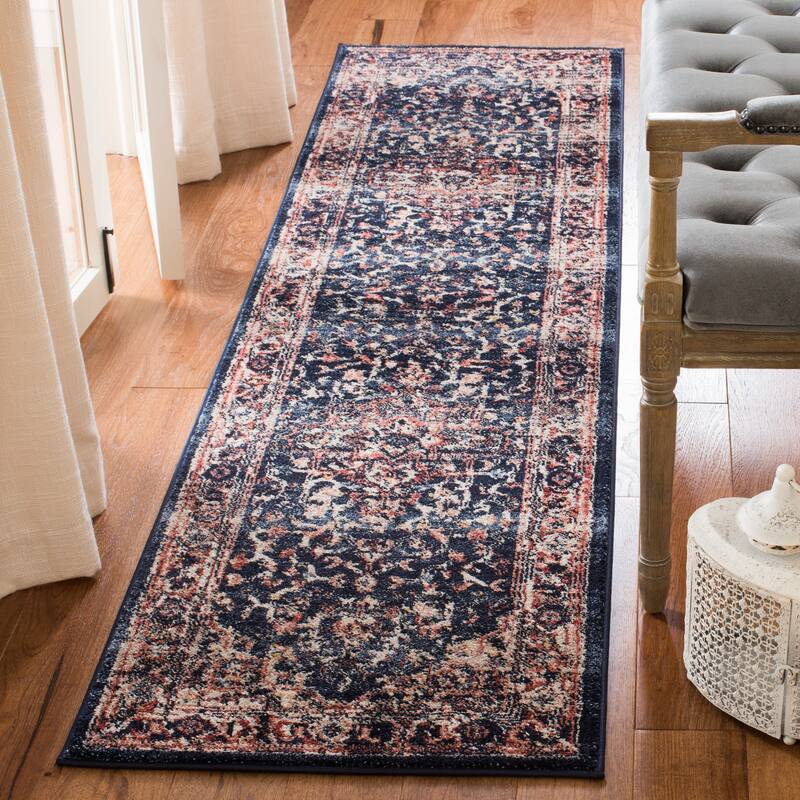SAFAVIEH Charleston Prabha Vintage Boho Oriental Rug - 2' x 8' Runner - Navy/Red