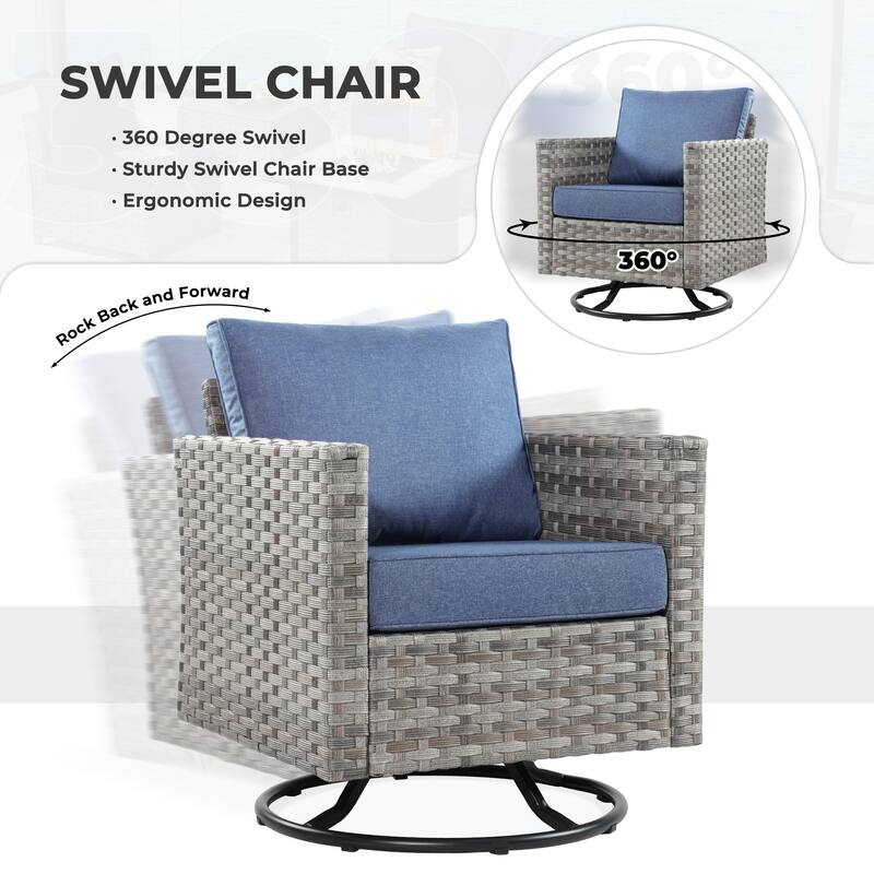 HOOOWOOO 7-piece PE Wicker Outdoor Furniture Sectional Set with Swivel Rocking Chair