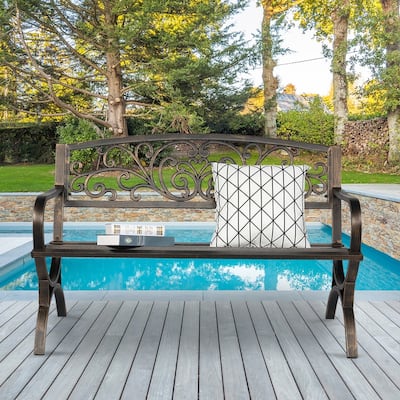 Outdoor 50" Powder-Coat Iron Park Bench Loveseat Chair