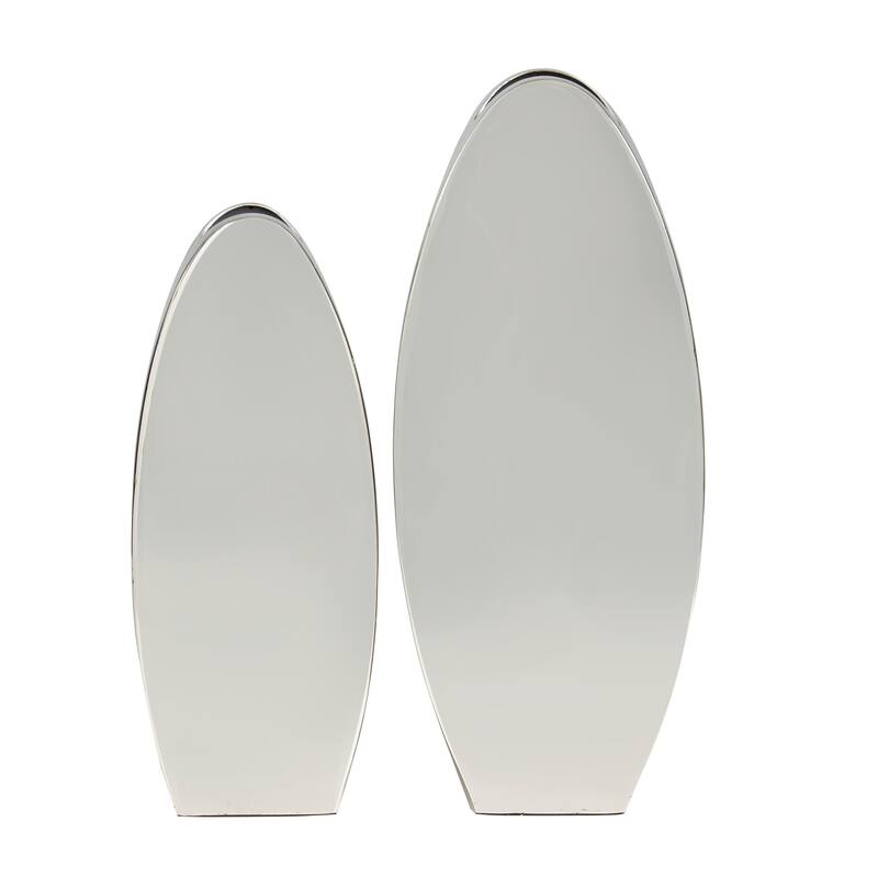 Silver Stainless Steel Metal Decorative Vase with a Sleek Mirror Finish (Set of 2)
