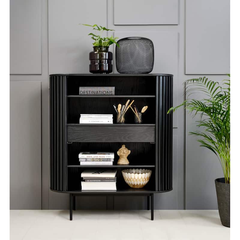 Rye Studio Contemporary Black Oak Cabinet with Sliding Doors - 17.75"W x 43.25"L x 49.2"H