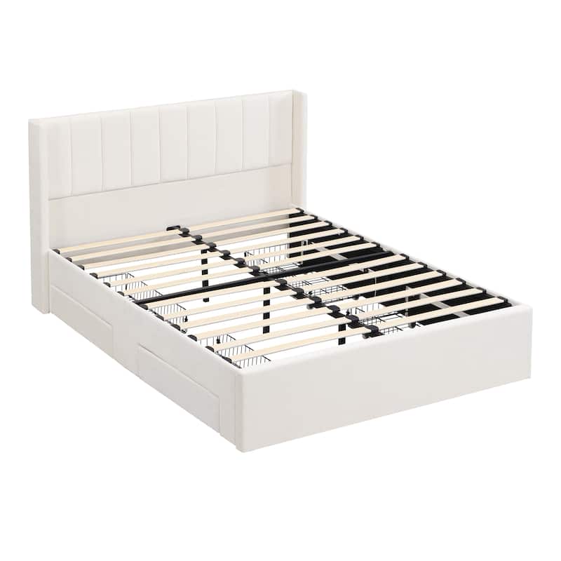 Christopher Knight Home - Modern Upholstered Storage Bed with Drawers and Vertical Headboard