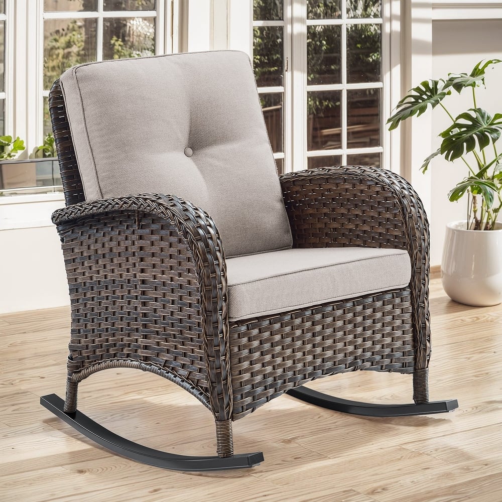 Gymojoy Comfortable PE Rattan Wicker Outdoor Rocking Chair for Outdoor