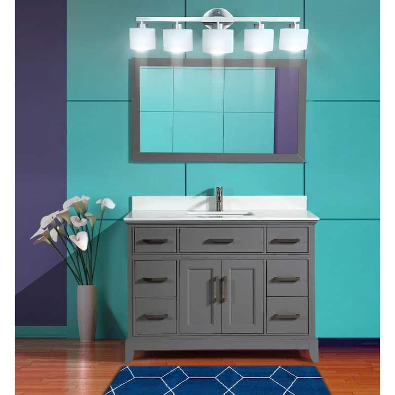 Vanity Art 48" Single Sink Bathroom Vanity Set with Engineered Marble Top and Free Mirror