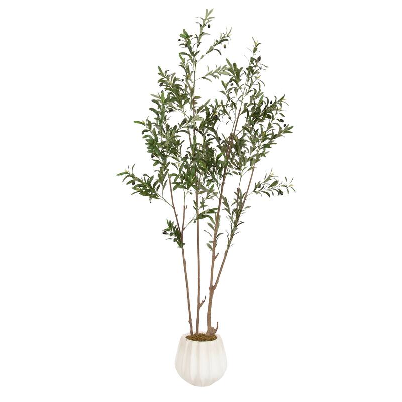 Kate and Laurel Oliveira Faux Olive Tree - 7ft - Claudel White