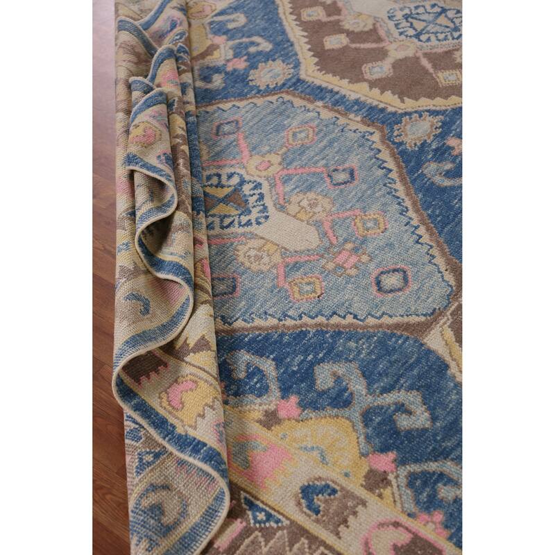 Hand Knotted Oriental 100% Wool Carpet Transitional Geometric Navy Blue & Blues Oushak Area Rug - 10' 9'' X 8' 4''