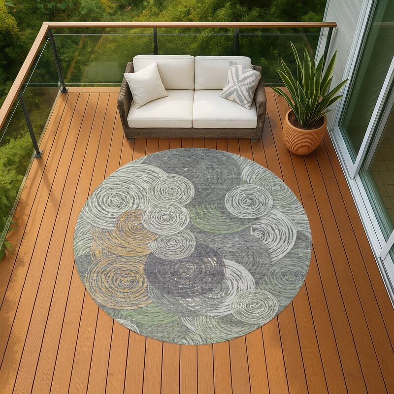 Machine Washable Indoor/ Outdoor Modern Twister Chantille Rug - Green - 8' x 8'