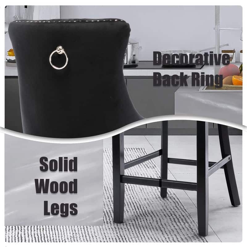 Wing Back Velvet Tufted Nailhead Barstools(Set of 6)