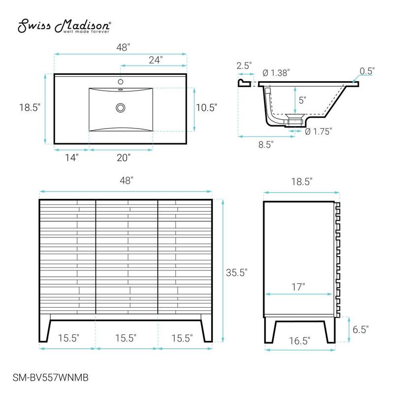 Swiss Madison SM-BV557 Cascade 48" Free Standing Single Basin Vanity