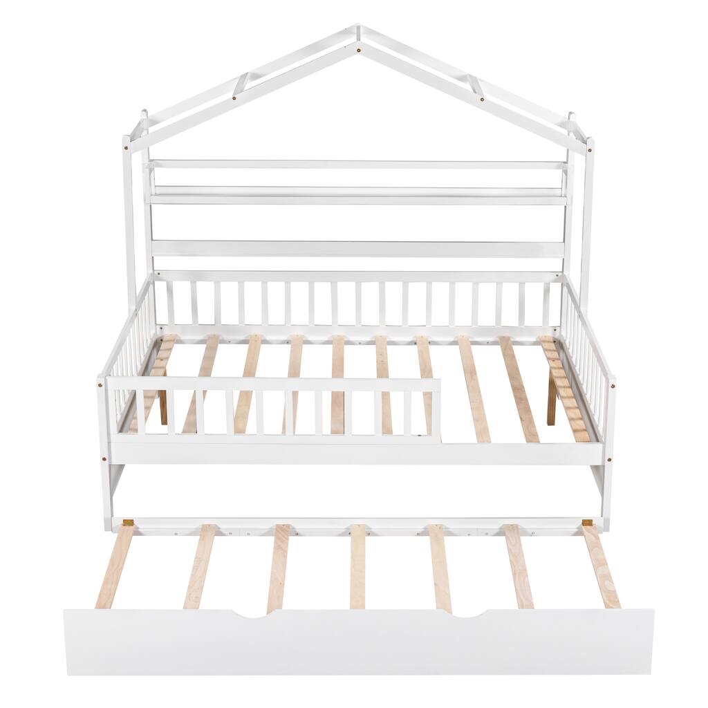 House Bed with Twin Size Trundle,Kids Bed with Shelf