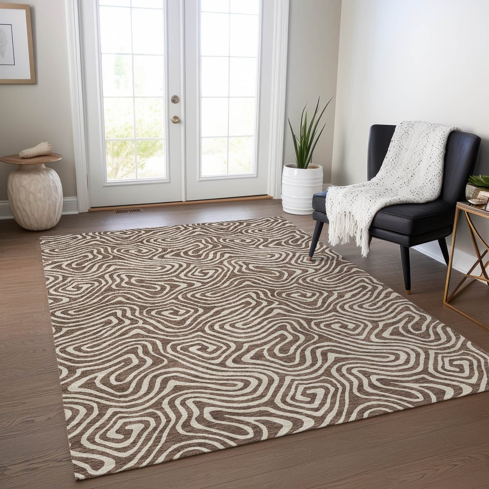 Machine Washable Indoor/ Outdoor Modern Trance Chantille Rug