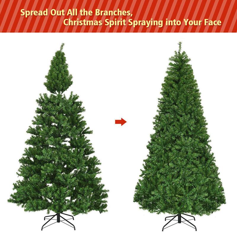 Gymax 5-9FT Pre-Lit Christmas Tree Hinged Artificial Tree w/ Metal