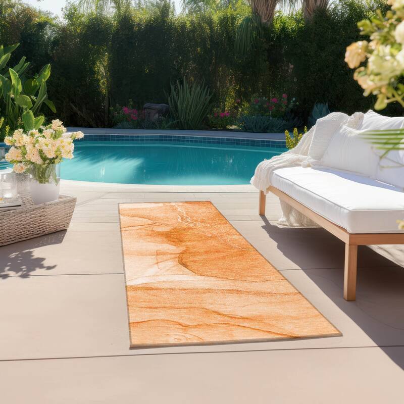 Almilo Contemporary Abstract Weather Resistant Blended Style Outdoor Rug