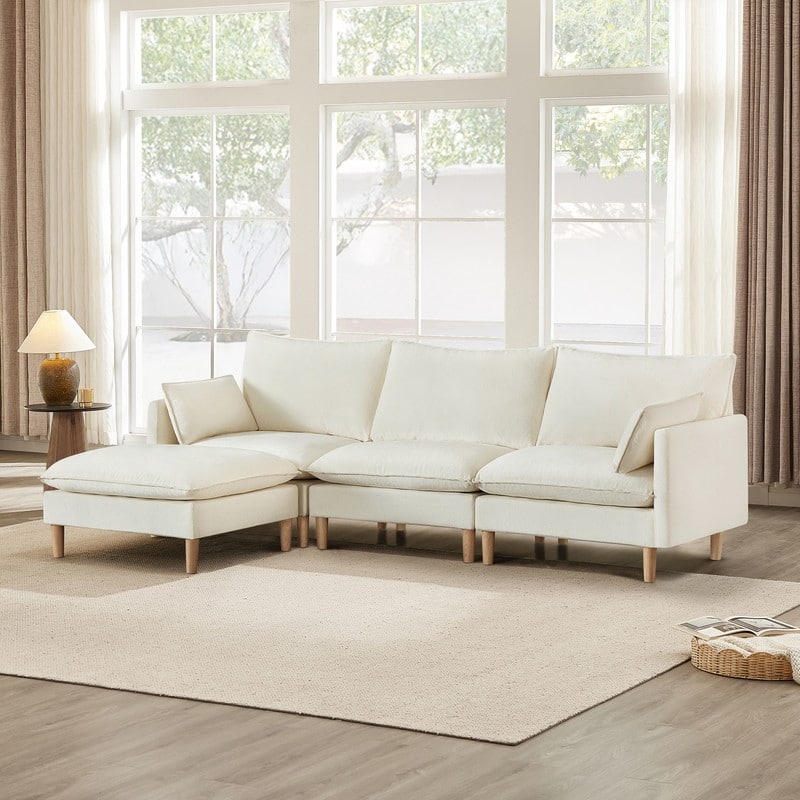 Spruce & Spring Oversized Couch Modular Sectional Sofa for Living Room - Cream-4PC