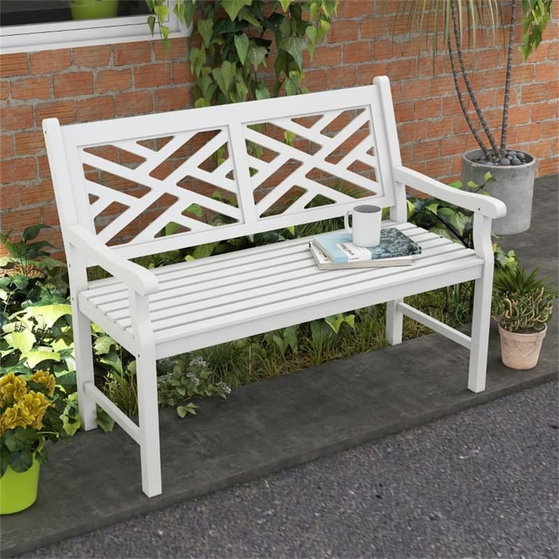 Poplar Wood Garden Bench with Slatted Seat and Back for Patio or Outdoor Use - 46" W x 23.25" D x 35.5" H