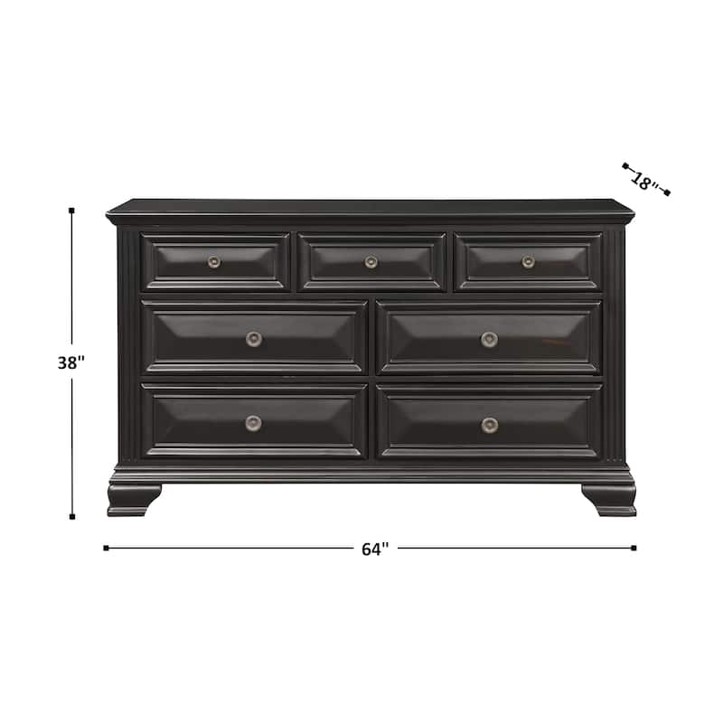 Roundhill Furniture Renova Vintage Black 7-Drawer Solid Pine Wood Dresser