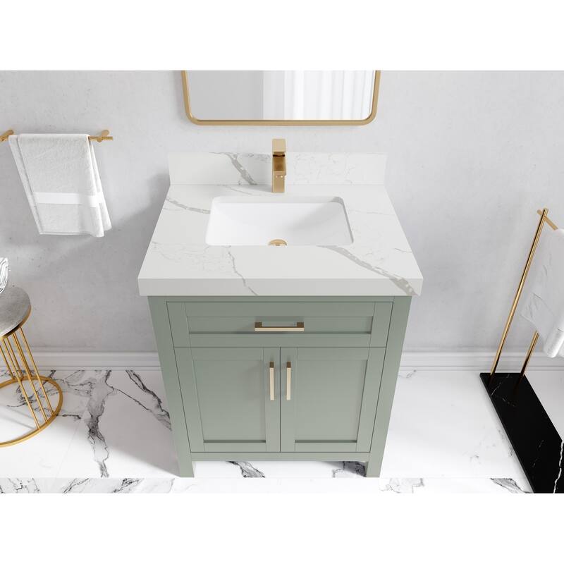 Willow Collections 30 in. W x 22 in. D Cambridge Single Sink Bathroom Vanity with Countertop - 2”Calacatta Laza - Evergreen