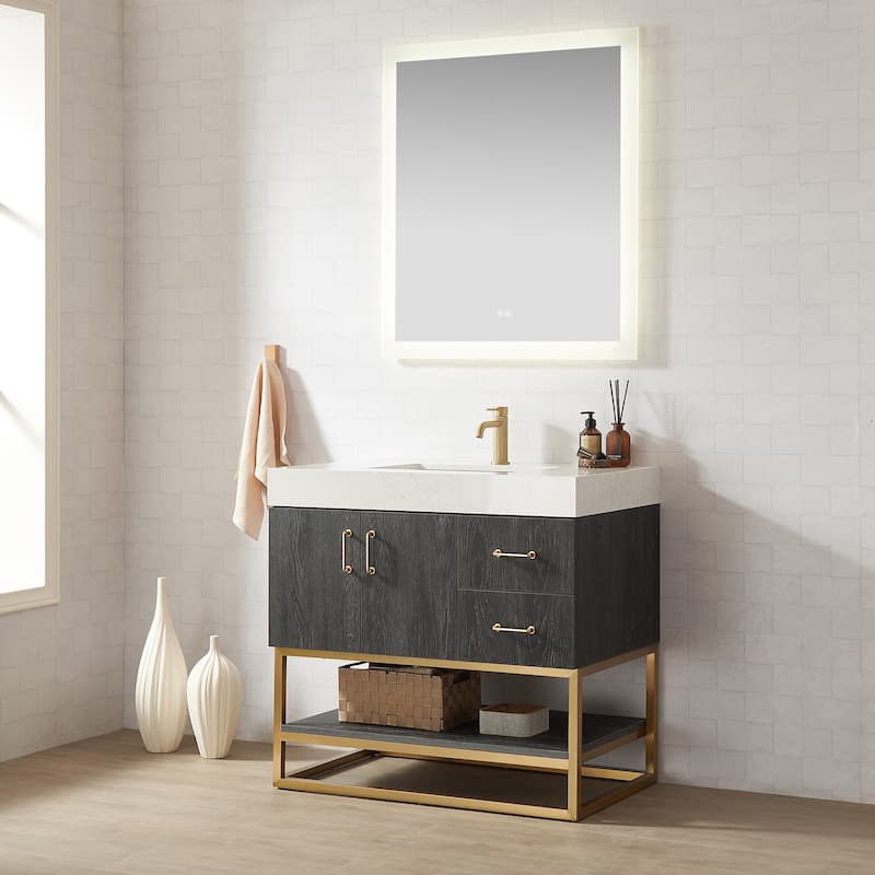 Alistair Bath Vanity with Grain White Stone Top and Mirror