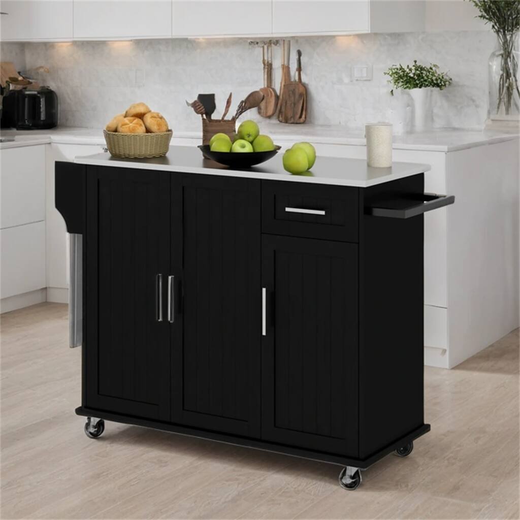 Rolling Kitchen Island with Drawer,Metal Countertop and Spice Rack
