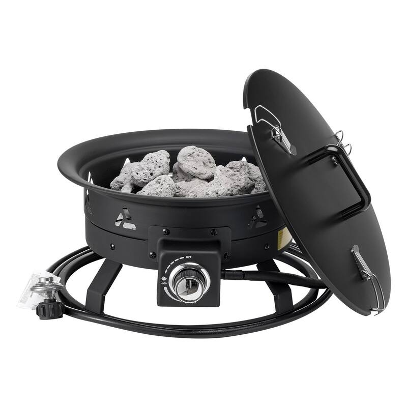 Black Steel Smokeless Propane Gas Fire Pit, Portable with Flame Control - 19 Inch