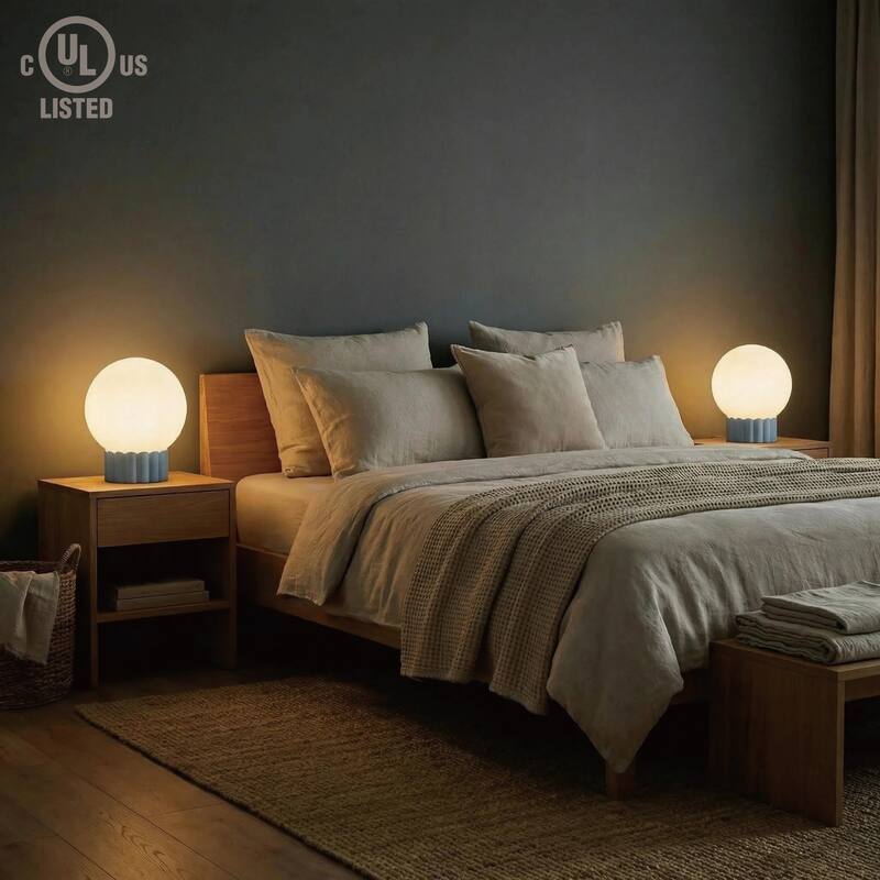 Modern 6.9" Opal Glass Globe Table Lamp with Fluted Resin Base, Dimmerable Rotary Switch, Accent Lighting (Bulb Not Included)