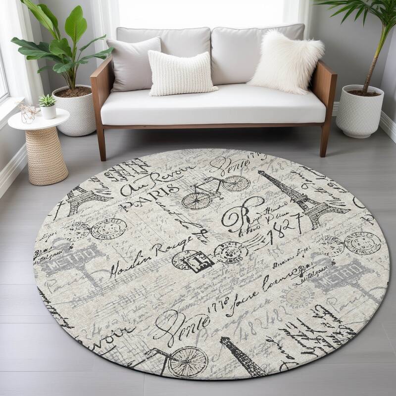Machine Washable Indoor/Outdoor Modern Paris Chantille Rug