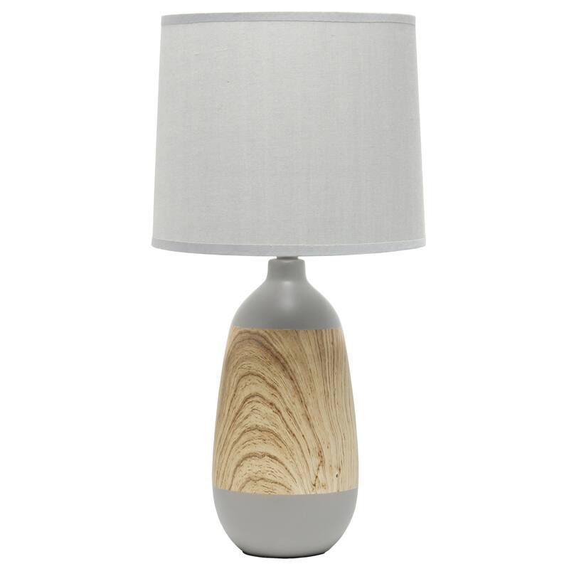 HomeRoots 19" Gray And Oak Oblong Ceramic Table Lamp With Drum Shade - 9.45 in. x 18.50 in. x 9.45 in.