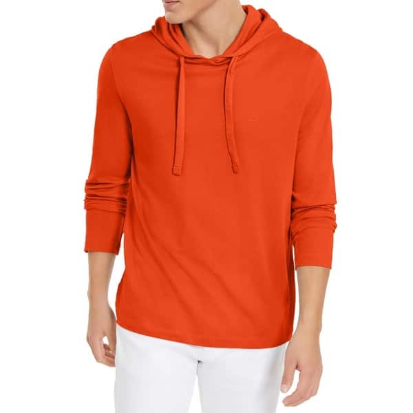 Michael Mens Hoodie Orange Large L Long Jersey Knit Pullover
