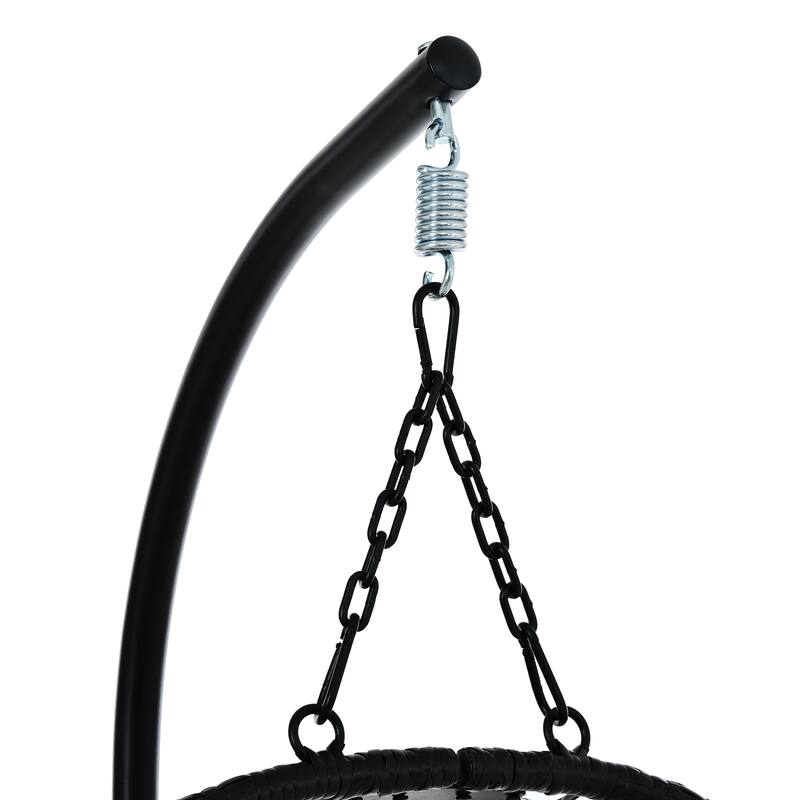 Single Person Folding Egg Chair with Stand, Hanging Egg Chair, Wicker Hammock Swing Chair with Adjustable Anti-Slip Feet