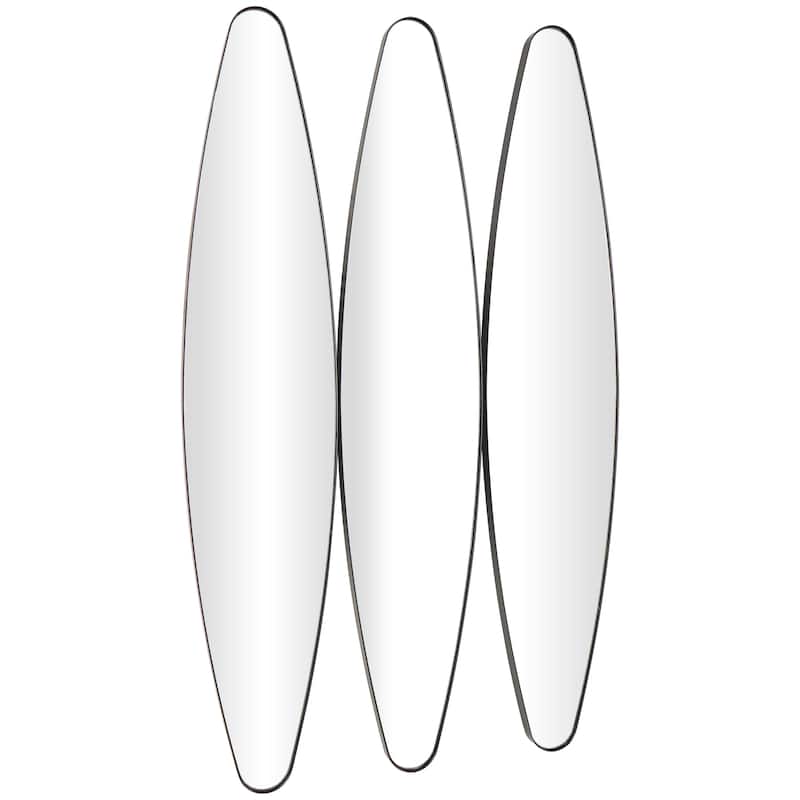 Metal Elongated Oval Wall Mirror - Set of 3 Black - Roche River Decor - 1"W x 10"L x 47"H